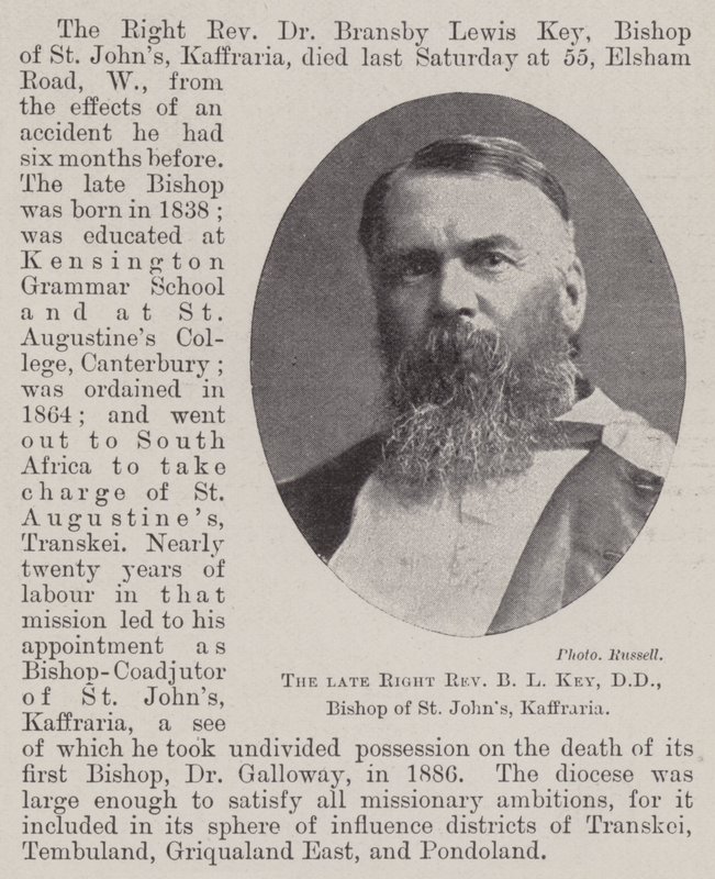 Den avdøde høyre pastor B L Key, DD, biskop av St Johns, Kaffraria av English Photographer
