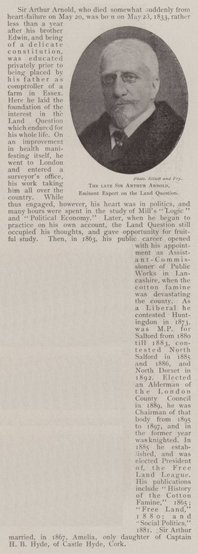 Avdøde Sir Arthur Arnold, eminent ekspert på landspørsmålet av English Photographer
