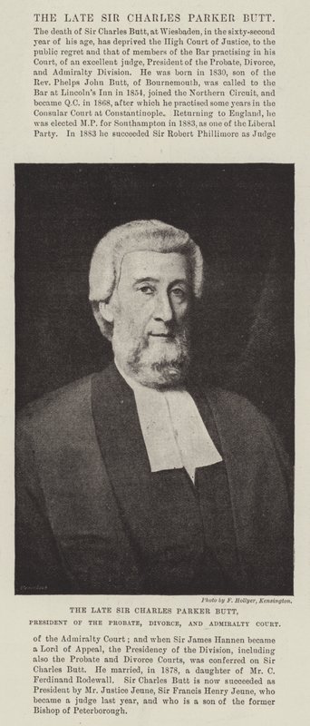 Avdøde Sir Charles Parker Butt, president for skifte-, skilsmisse- og admiralitetsdomstolen av English Photographer
