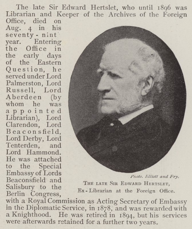 Avdøde Sir Edward Hertslet, eks-bibliotekar ved utenrikskontoret av English Photographer