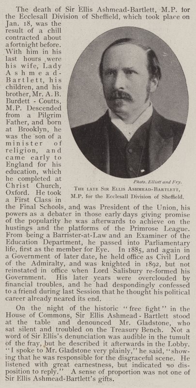 Avdøde Sir Ellis Ashmead-Bartlett, MP for Ecclesall Division of Sheffield av English Photographer
