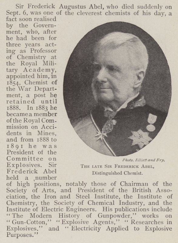 Avdøde Sir Frederick Abel, fremtredende kjemiker av English Photographer