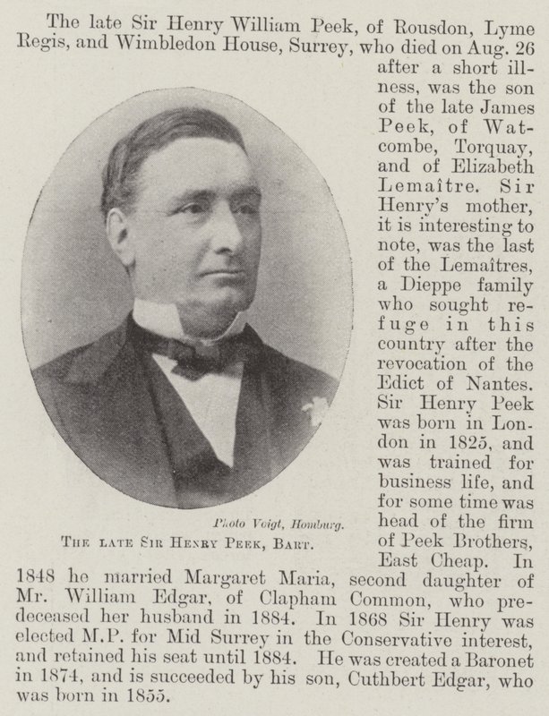 Avdøde Sir Henry Peek, Baronet av English Photographer