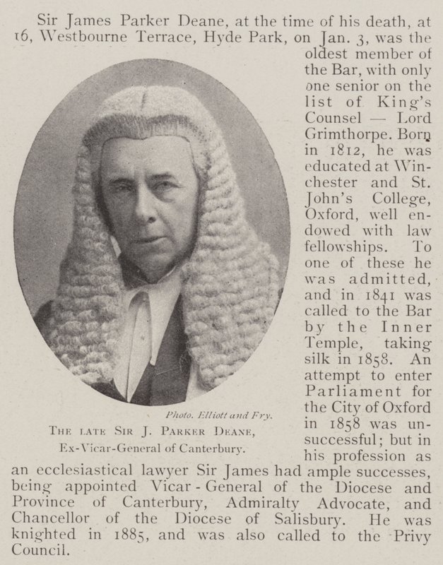 Avdøde Sir J Parker Deane, eks-generalvikar i Canterbury av English Photographer