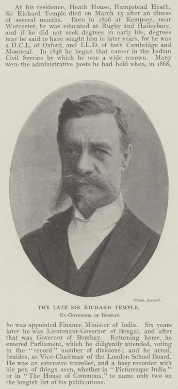 Avdøde Sir Richard Temple, eks-guvernør i Bombay av English Photographer