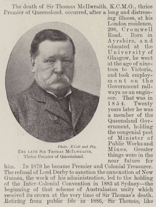Avdøde Sir Thomas McIlwraith, tre ganger statsminister i Queensland av English Photographer