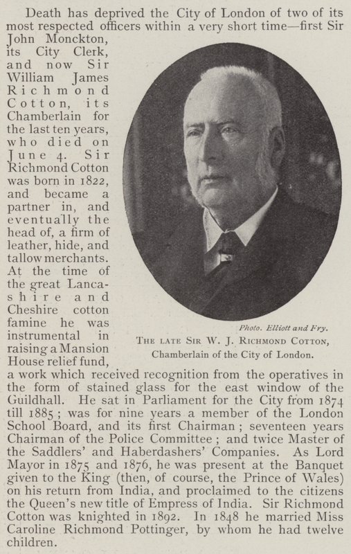 Avdøde Sir W J Richmond Cotton, Chamberlain i City of London av English Photographer