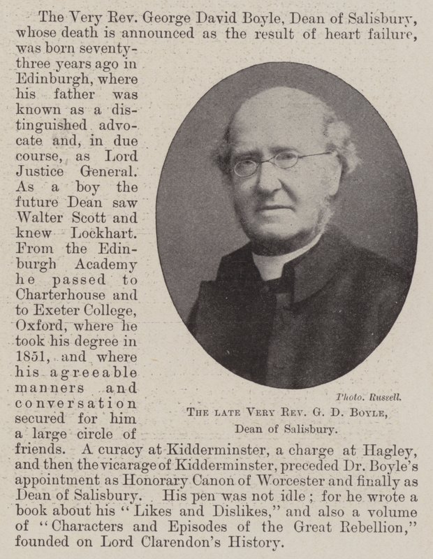 Den avdøde Very Reverend G D Boyle, dekan av Salisbury av English Photographer