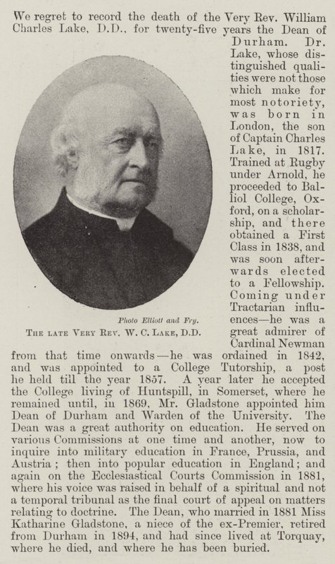 Den avdøde Very Reverend W C Lake, DD av English Photographer