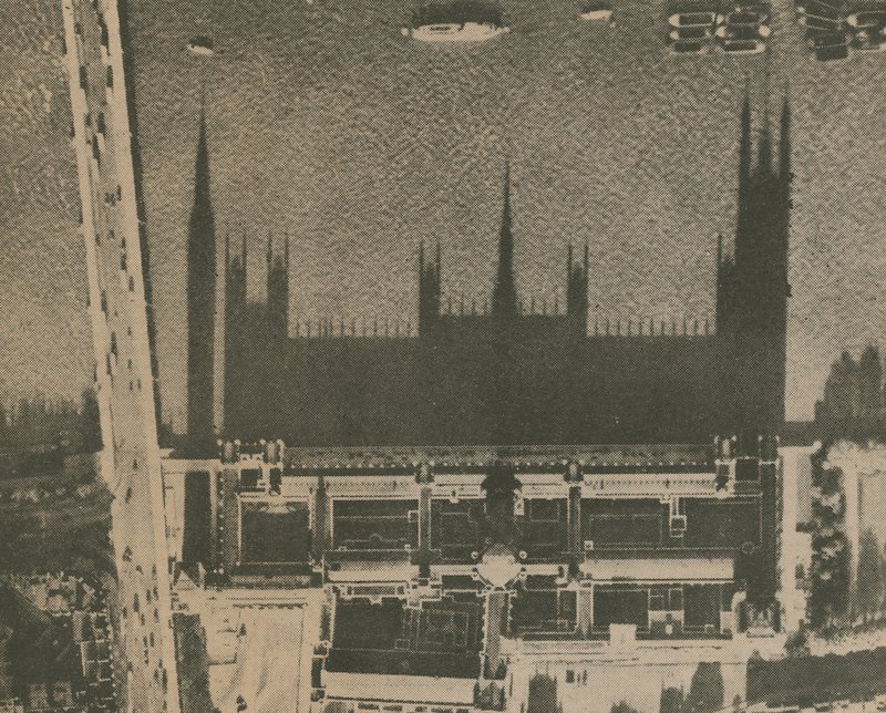 Skyggen av Westminster; fotografi tatt ovenfra og ser ned på parlamentets hus av English Photographer