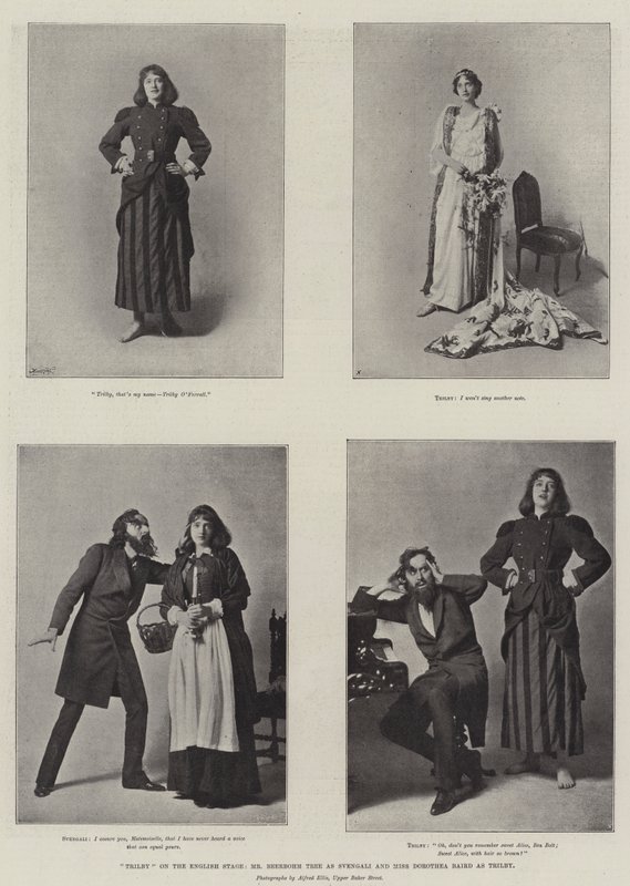 Trilby på den engelske scenen, Mr Beerbohm Tree som Svengali og frøken Dorothea Baird som Trilby av English Photographer