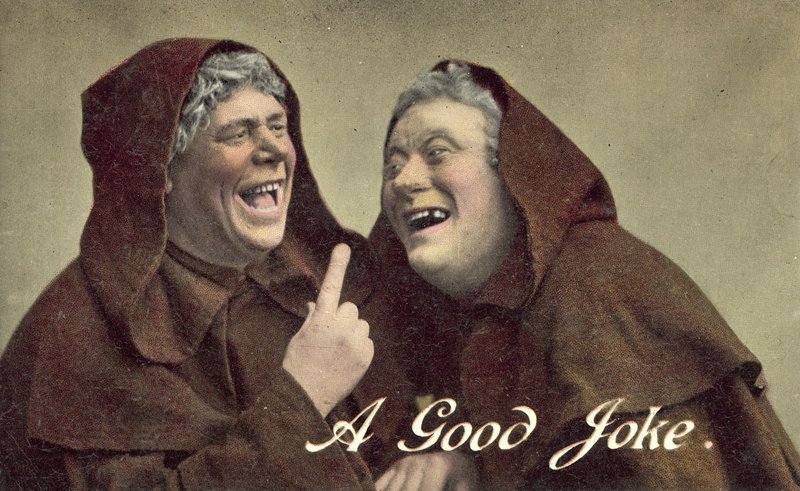 Two Monks, A Good Joke (fargebilde) av English Photographer