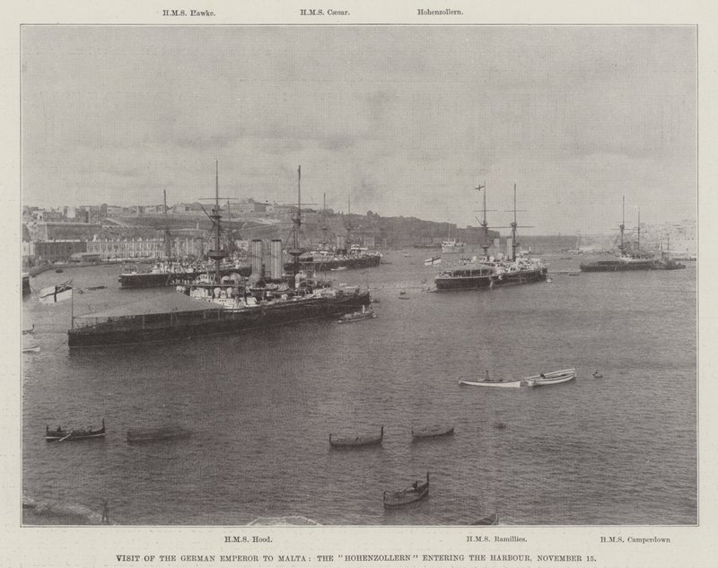 Besøk av den tyske keiseren til Malta, Hohenzollern kommer inn i havnen, 15. november 1898 av English Photographer