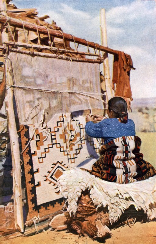 Veving av Navaho-tepper (fargebilde) av English Photographer