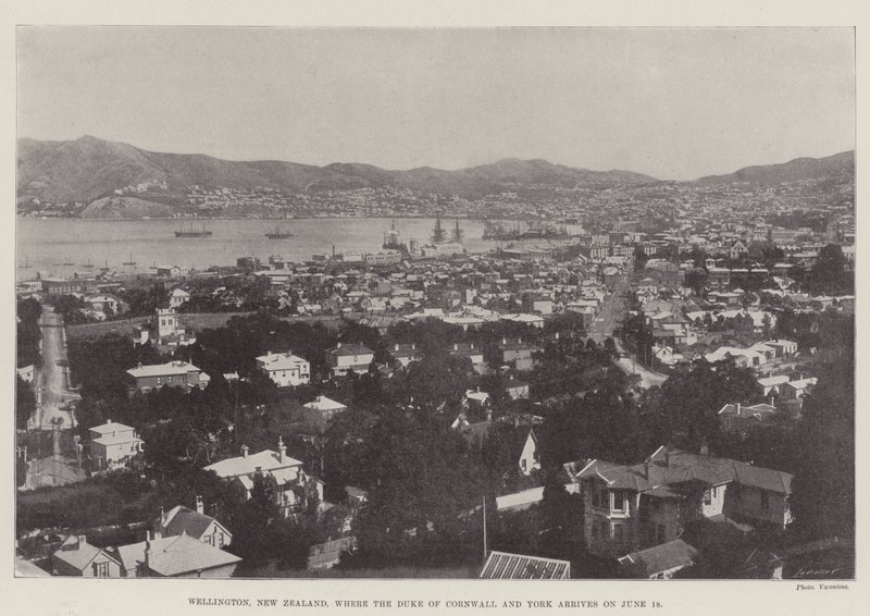 Wellington, New Zealand, hvor hertugen av Cornwall og York ankommer 18. juni av English Photographer