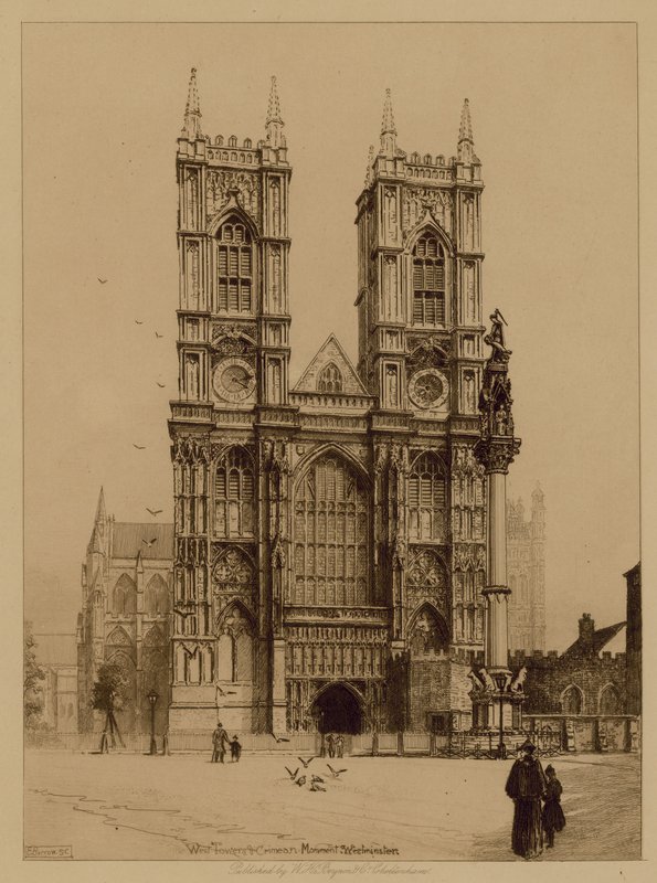 West Tower og Krim-monumentet ved Westminster Abbey av English Photographer