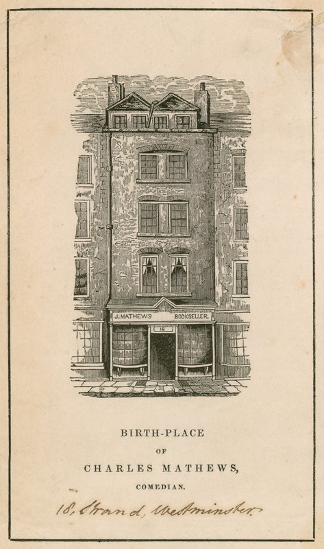 18 Strand, Westminster, London, fødestedet til Charles Matthews, komiker av English School