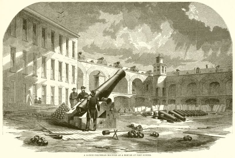 En 10-tommers Columbiad montert som en morter på Fort Sumter av English School