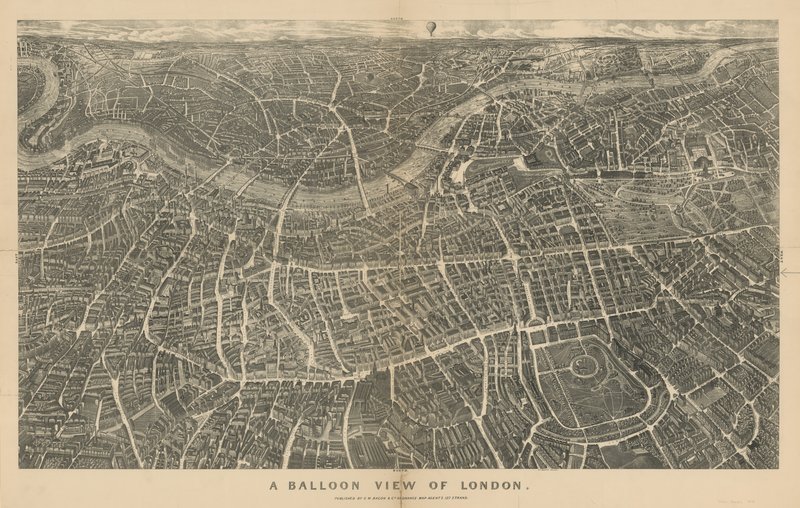 En ballongutsikt over London (sett fra nord) av English School