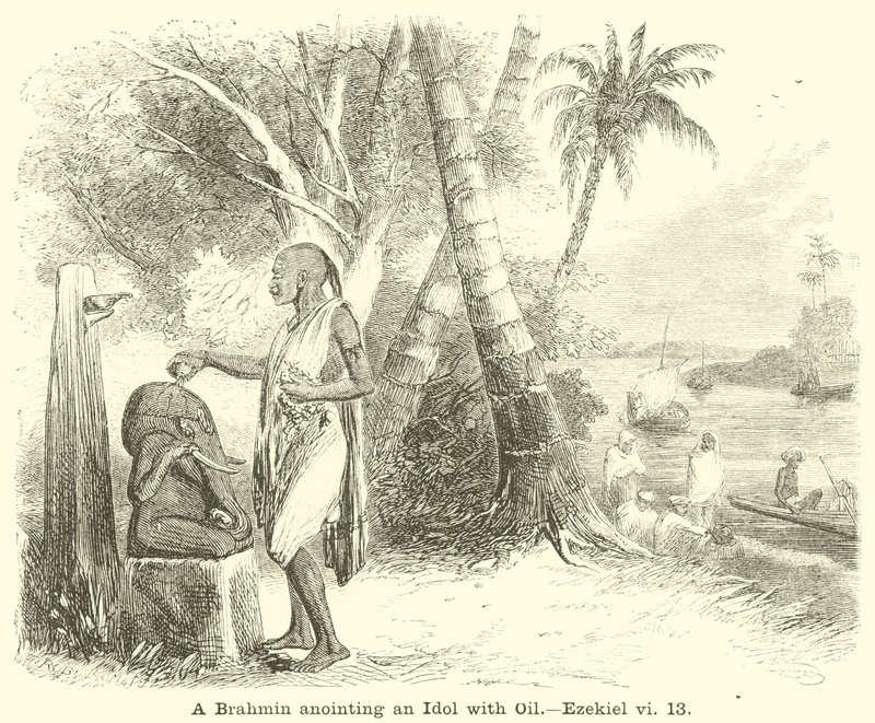 En brahmin som salver et idol med olje, Esekiel, vi, 13 av English School