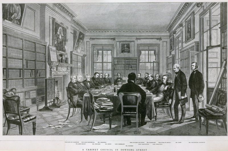 Et kabinettråd i 10 Downing Street av English School