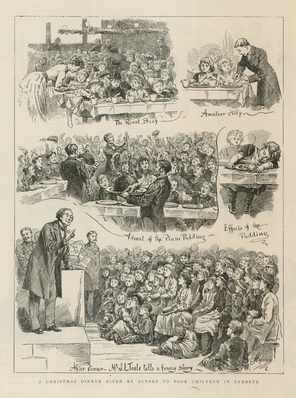En julemiddag gitt av skuespillere til fattige barn i Lambeth av English School