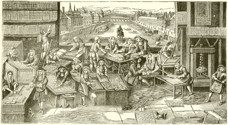 En fransk spillkortfabrikk på Louis XIVs tid av English School