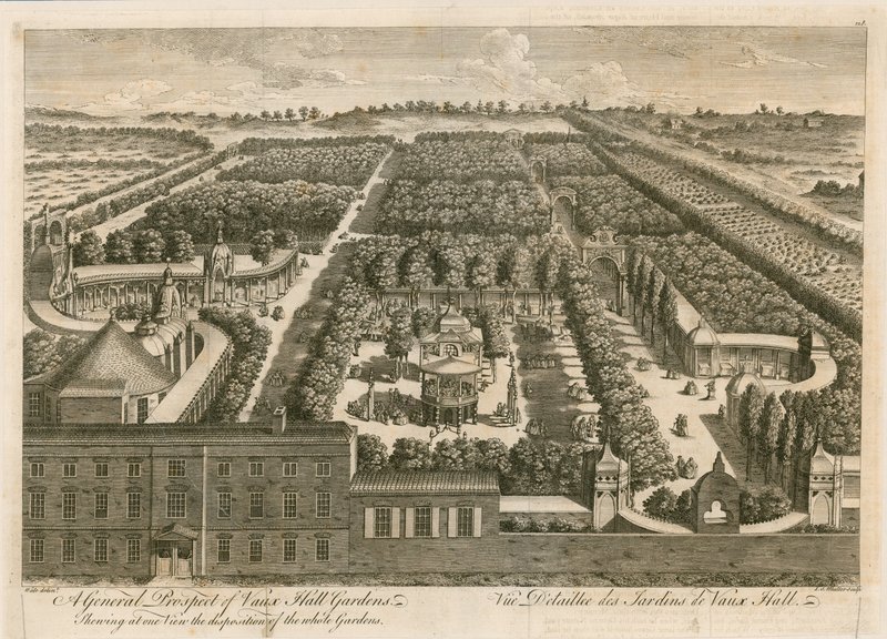 Et generelt prospekt av Vauxhall Gardens av English School