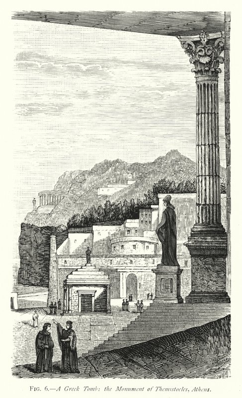 En gresk grav, Themistokles-monumentet, Athen (gravering) av English School