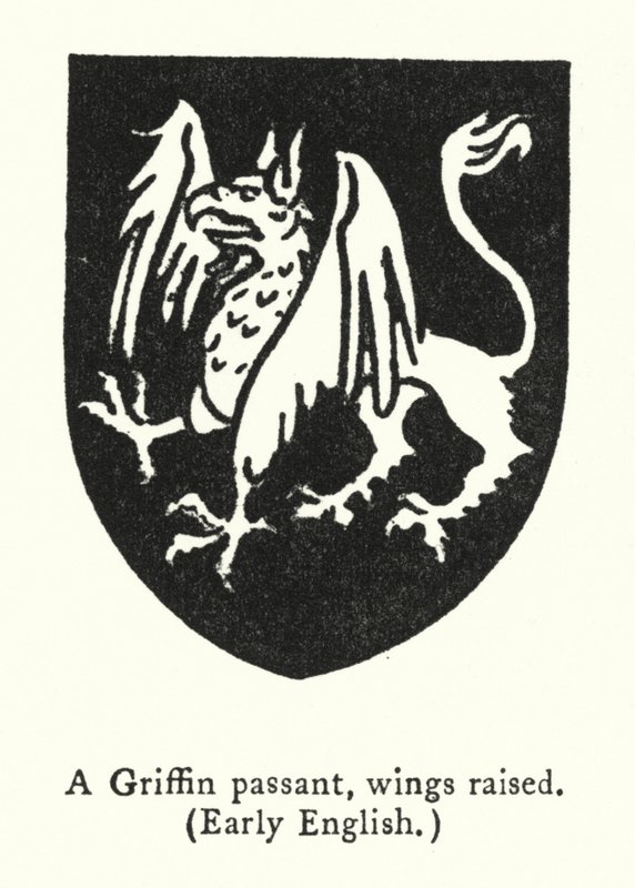 En Griffin-passant, vingene hevet, tidlig engelsk (gravering) av English School