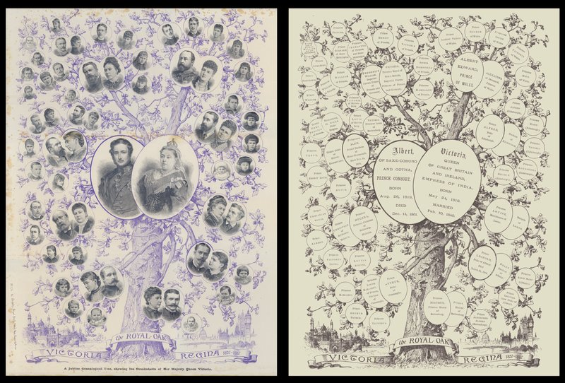 Et Jubilee Genealogical Tree, som viser etterkommerne til Hennes Majestet Dronning Victoria av English School