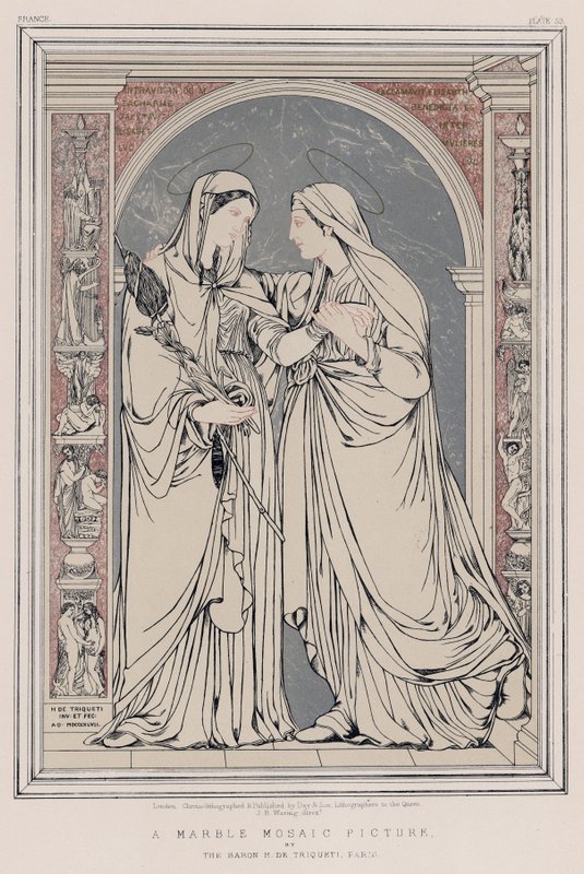Et marmormosaikkbilde av The Baron H de Triqueti, Paris (chromolitho) av English School
