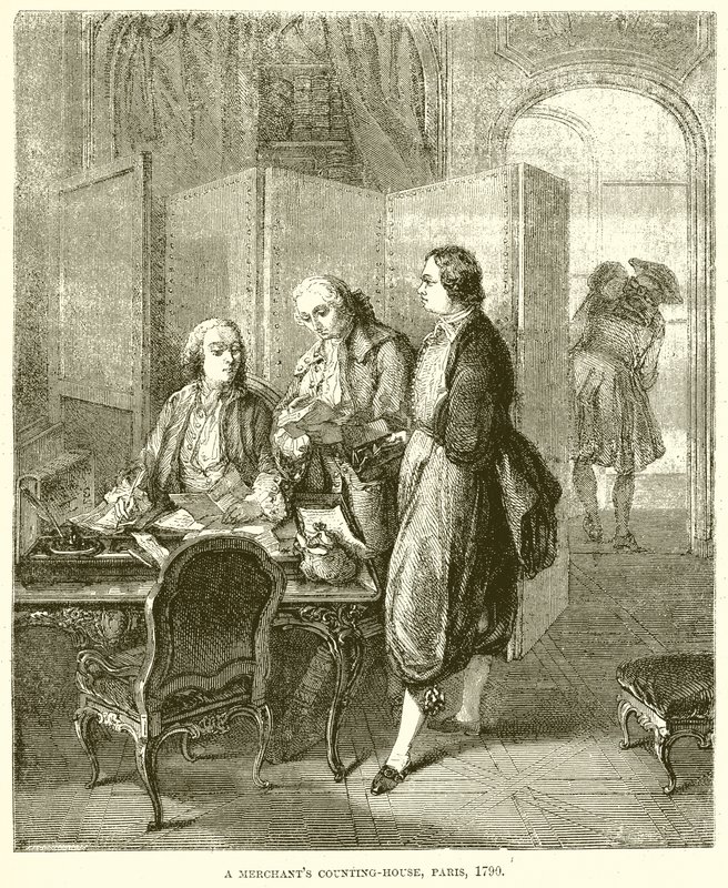 A Merchants Counting-House, Paris, 1790 av English School