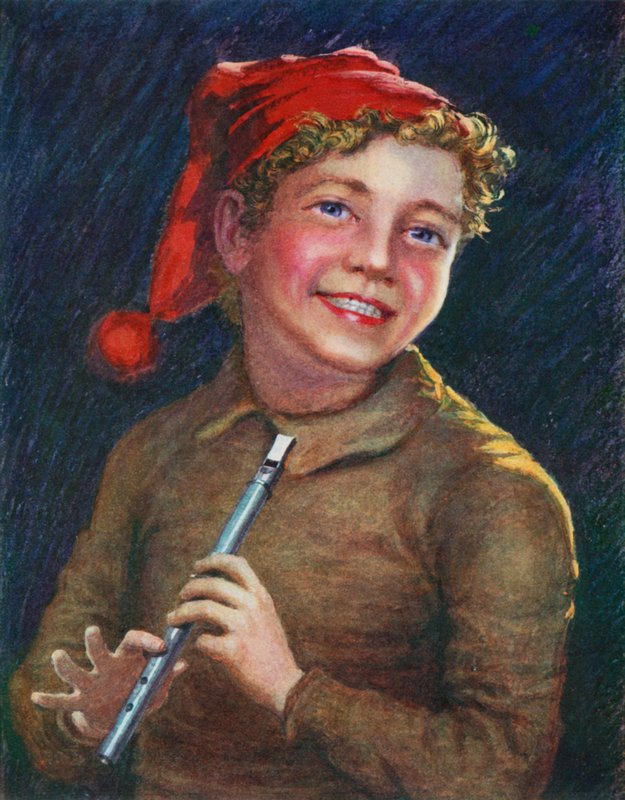 A Merry Piper (farge litho) av English School