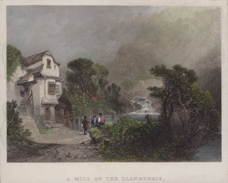 A Mill on the Llanberris (farget gravering) av English School