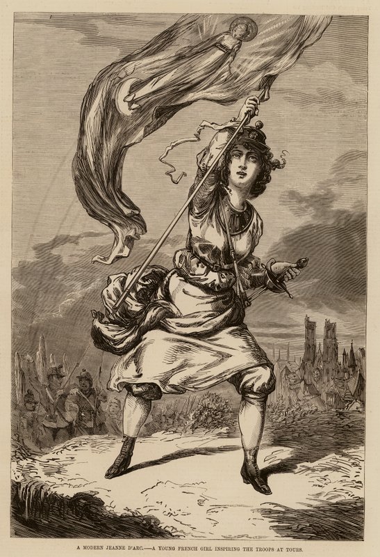 En moderne Jeanne D#39;arc, en ung fransk jente som inspirerer troppene på Tours (gravering) av English School