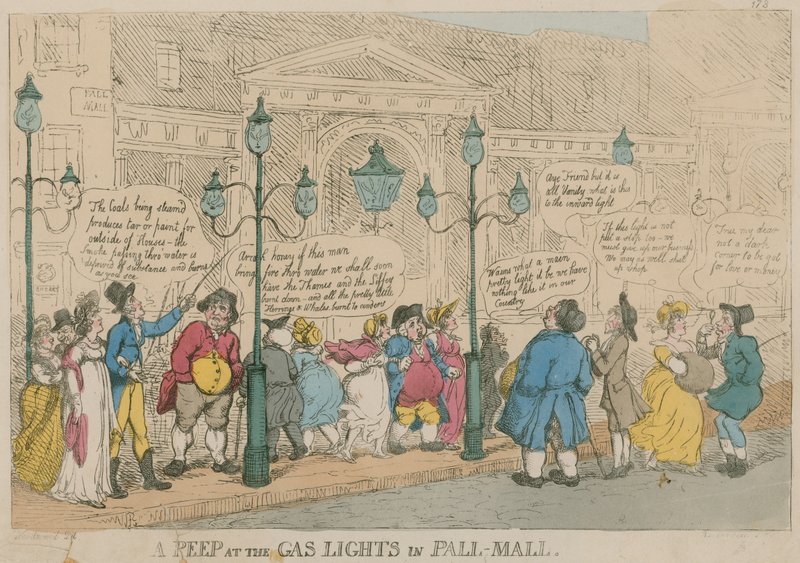 En titt på gasslysene i Pall Mall, London av English School