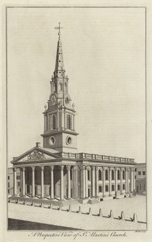 En perspektivvisning av St Martins Church, London av English School