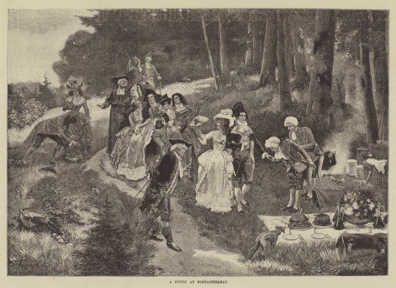 En piknik ved Fontainebleau (gravering) av English School