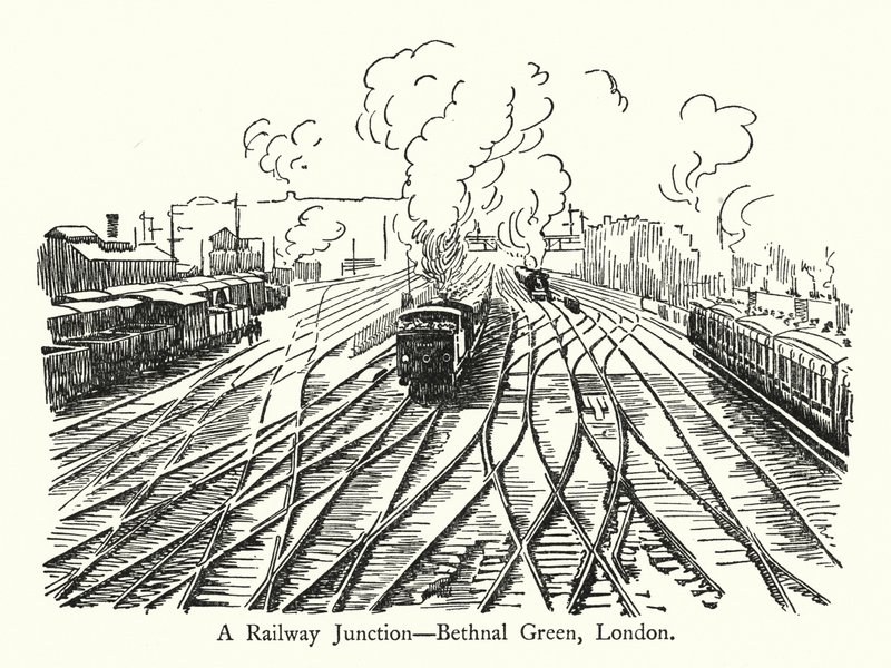 A Railway Junction, Bethnal Green, London (litho) av English School