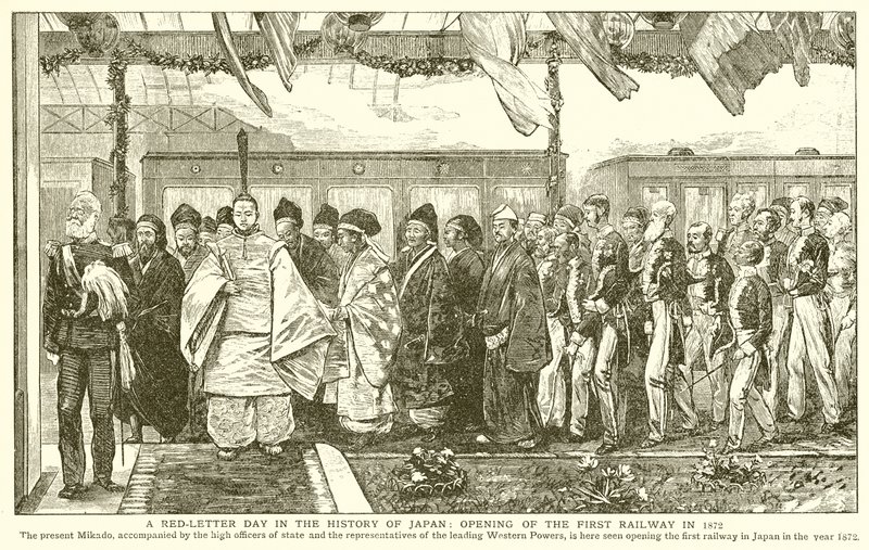A Red-Letter Day in the History of Japan: Åpning av den første jernbanen i 1872 av English School