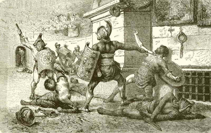 En romersk ferie. Kamp av gladiatorer. The Vanquished appellerer til tilskuerne av English School
