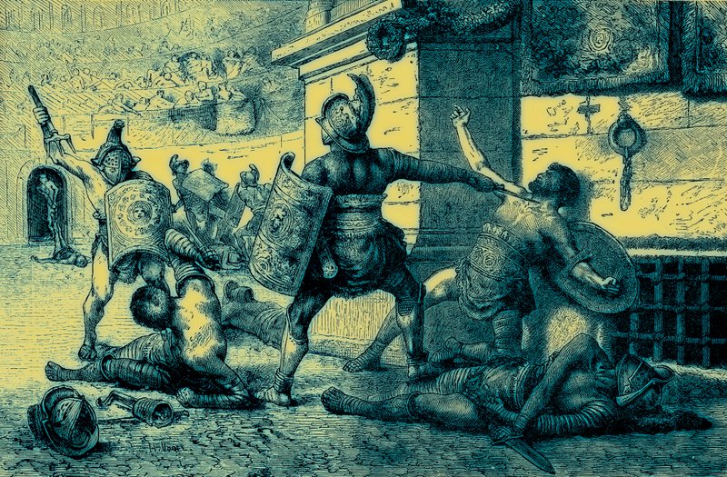 A Roman Holiday, kamp mot gladiatorer, illustrasjon fra The Illustrated History of the World, publisert ca. 1880 (digitalt forbedret bilde) av English School