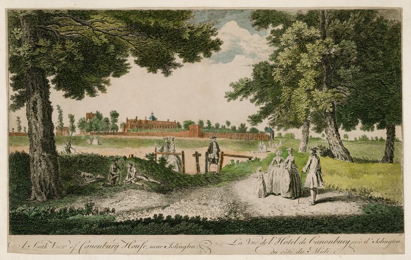 En sørlig utsikt over Canonbury House, nær Islington av English School