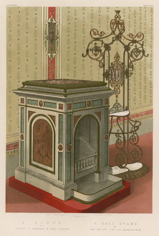 A Stove av Mrs F Edwards and Son, London; A Hall Stand by Mrs Peyton, Birmingham av English School