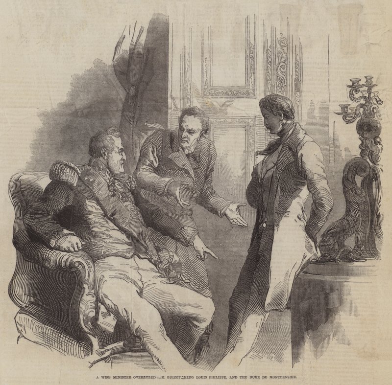 En klok minister overstyrt, M Guizot kong Louis Philippe, og hertugen de Montpensier (gravering) av English School