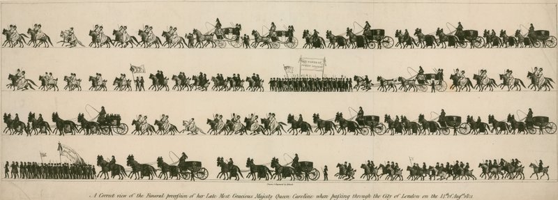 Et korrekt syn på begravelsesfølget til hennes avdøde nådigste majestet dronning Caroline da hun passerte London City 14. august 1821 av English School