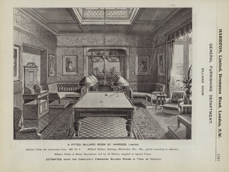 Et utstyrt biljardrom av Harrods (litho) av English School
