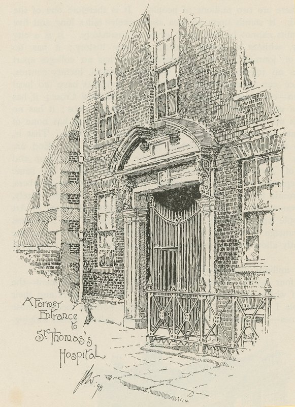 En tidligere inngang til St Thomass Hospital, London av English School
