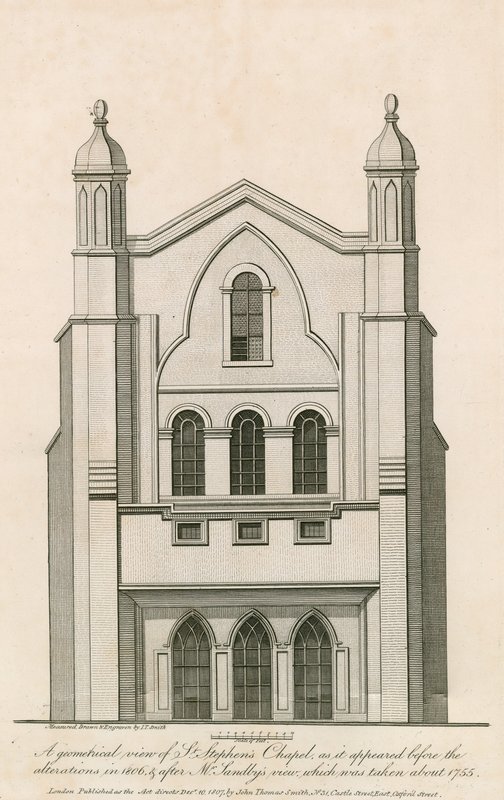 En geometrisk visning av St Stephens Chapel slik det så ut før endringene i 1806 osv av English School